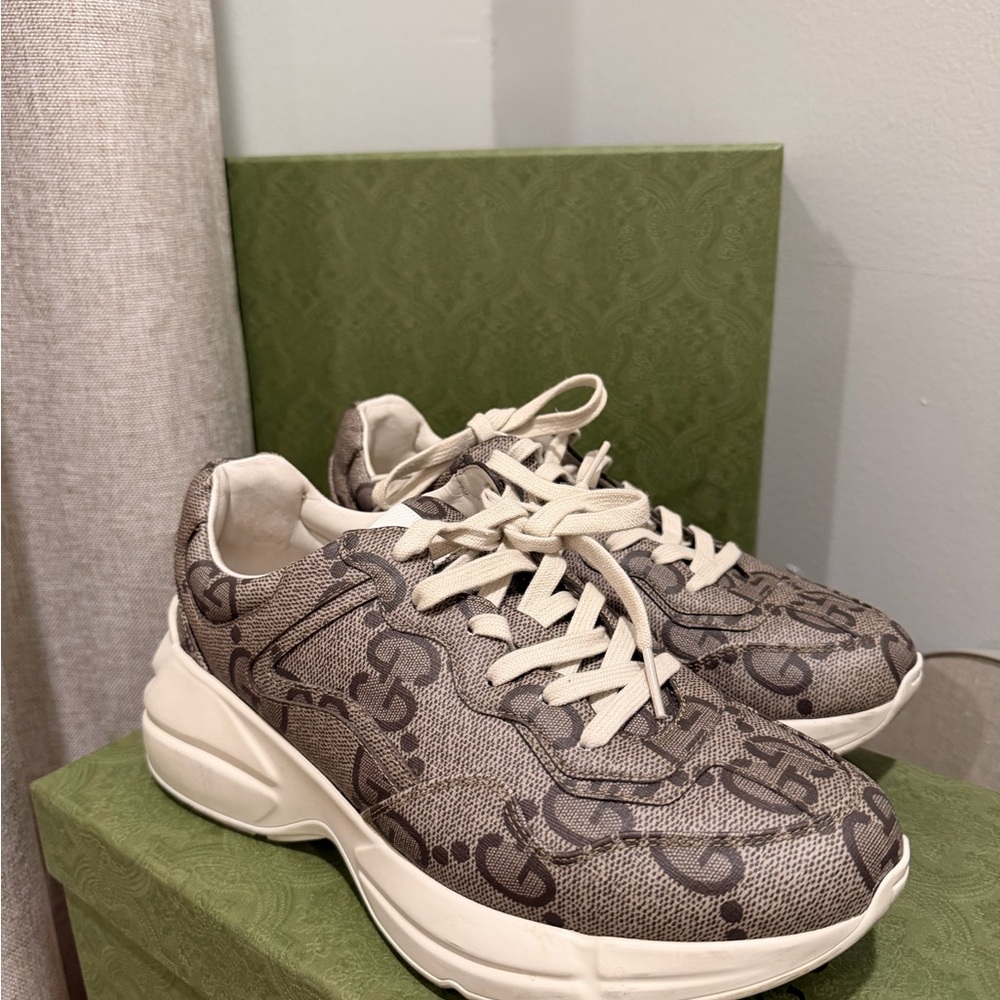 Gucci Brown Monogram Sneakers with White Accents